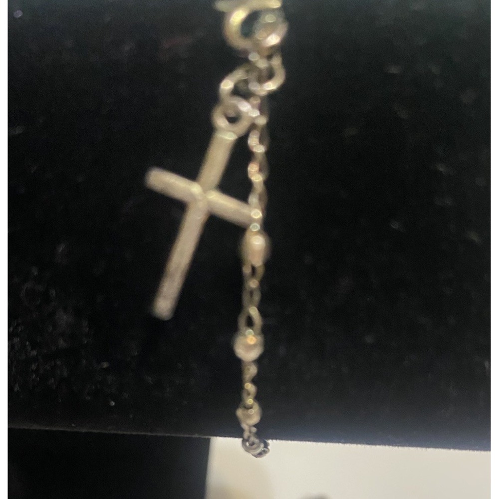 Sterling Silver Moissanite Virgin Mary And Cross Bracelet